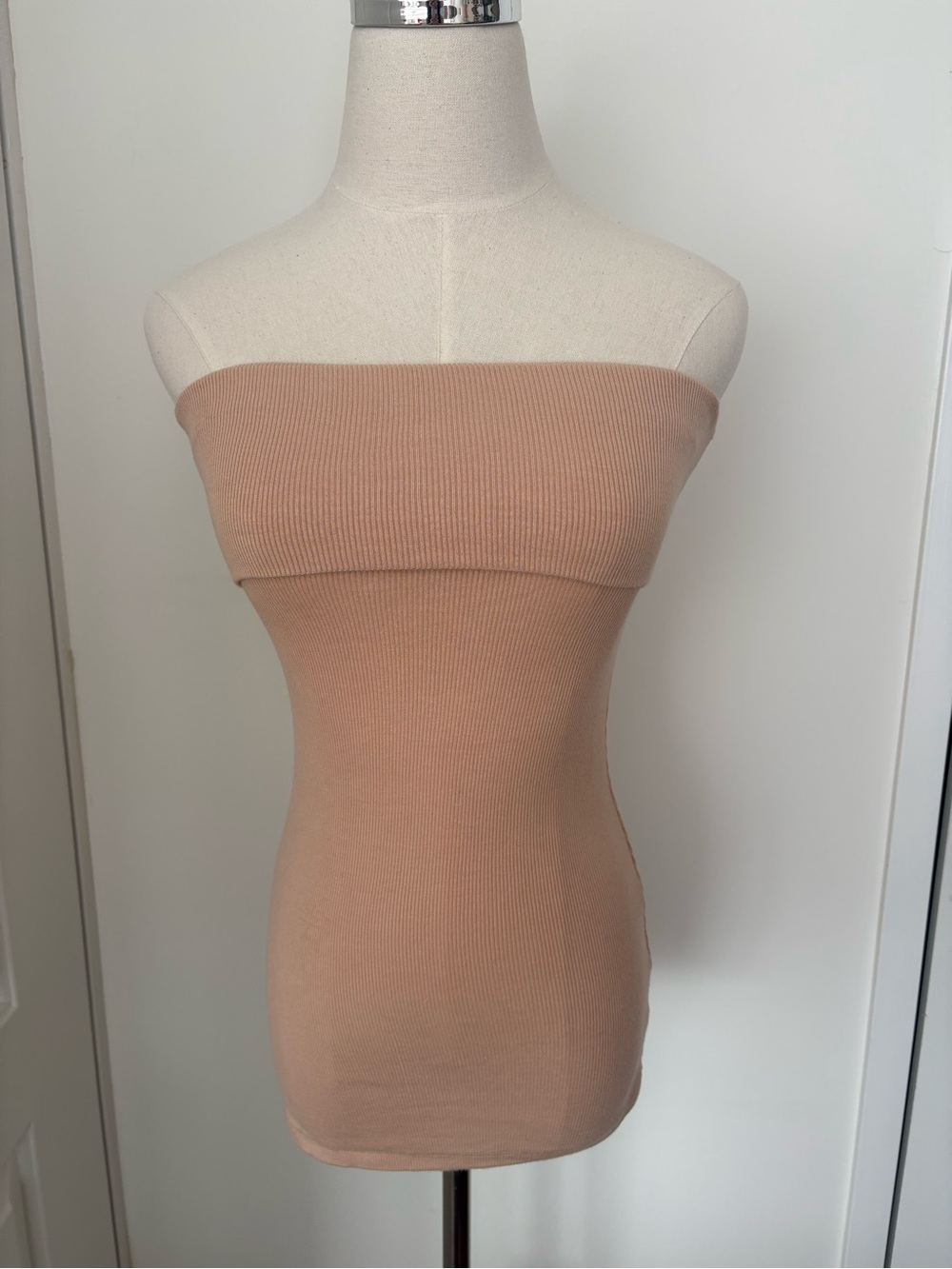 bebe Ribbed Strapless Tube Top in Beige